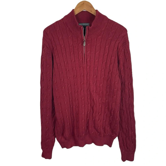 B16 Men’s Lyle & Scott Scotland Cable Knit Quarter Zip Pullover Sweater L - Picture 1 of 5
